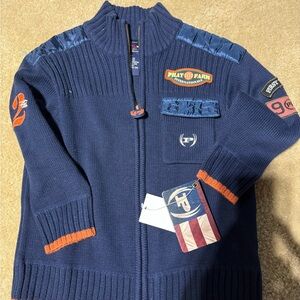 PHAT FARM Navy Blue Knitted Jacket with Patches